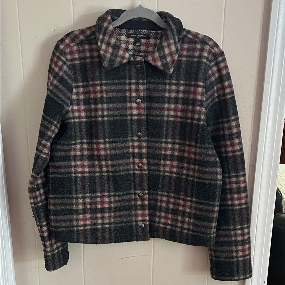 Banana Republic Checkered Teddy Jacket - Black and Pink